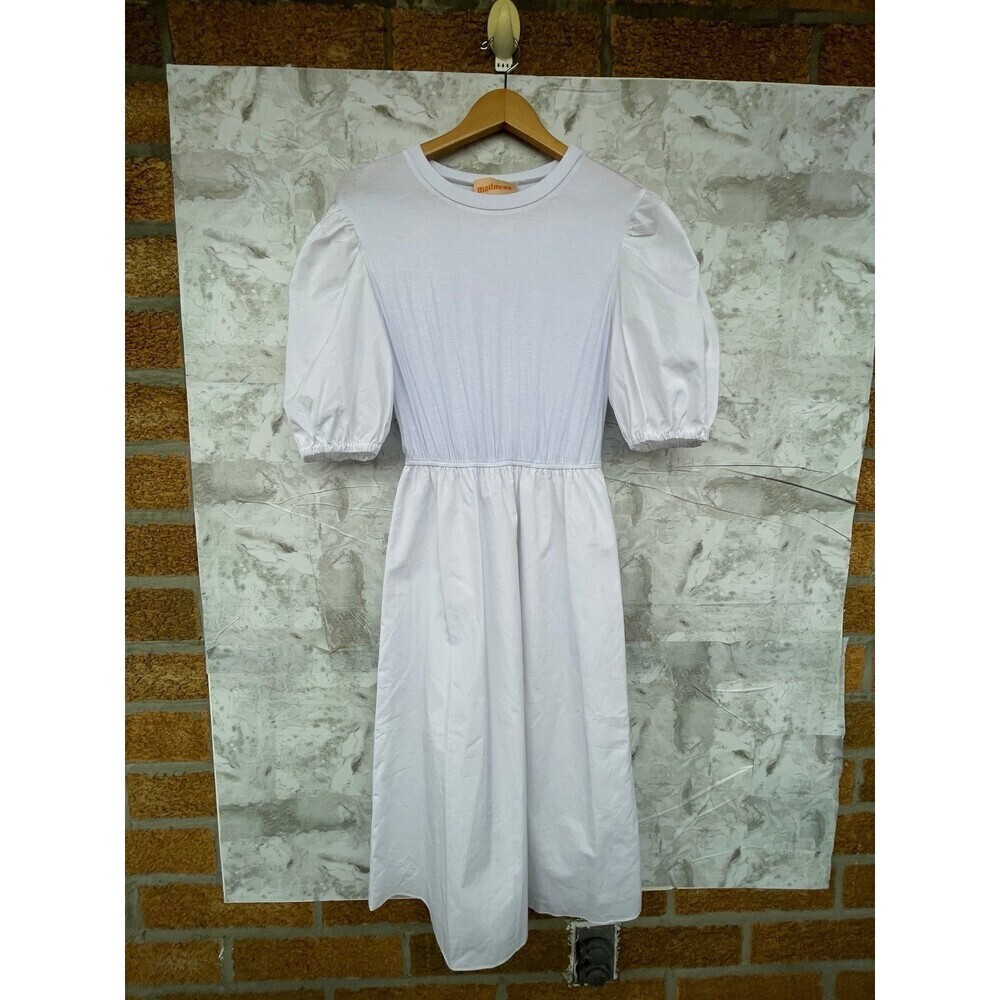 Madness the brand white midi dress puff sleeves heart patch XS